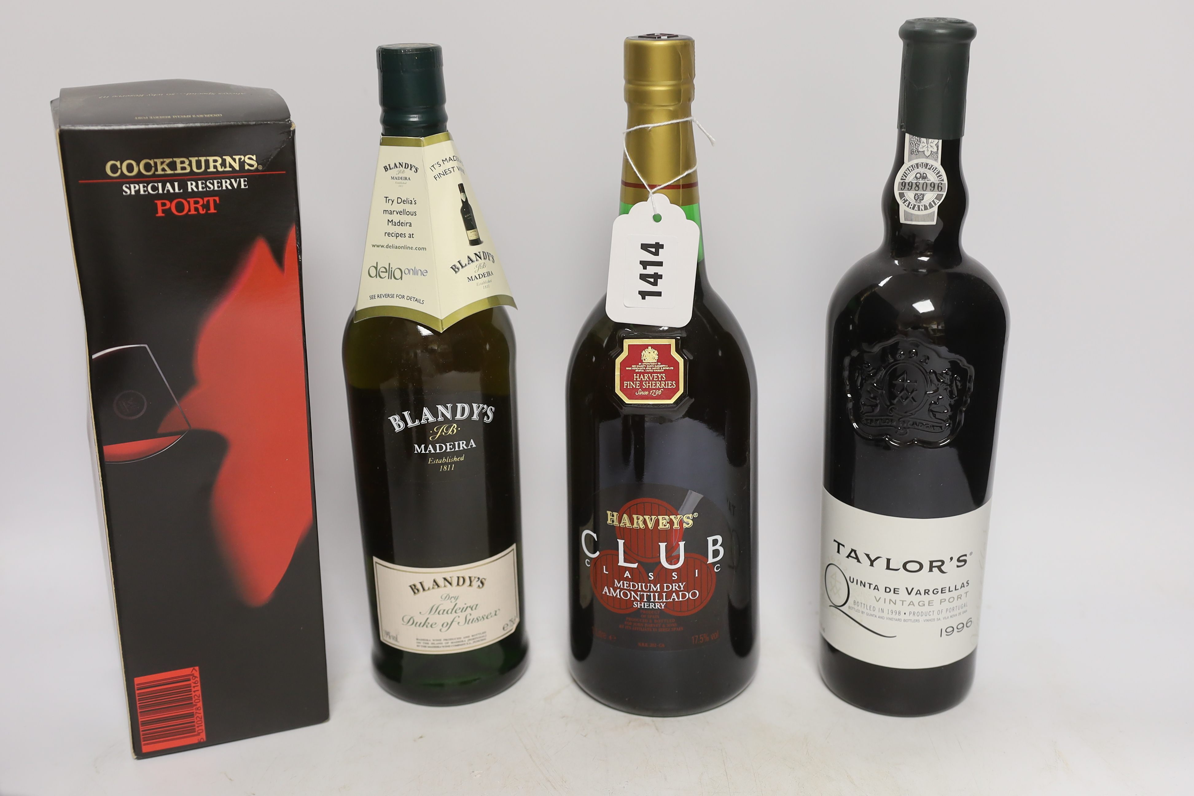 Seven various bottles of port, Madeira and sherry to include Cockburns, Taylor’s, Harvey’s and Blandys